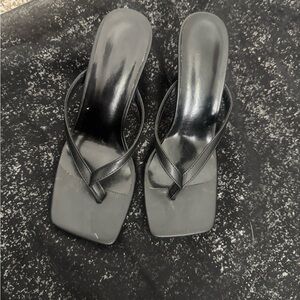 Black Square-Toe Women's Slide Sandals
